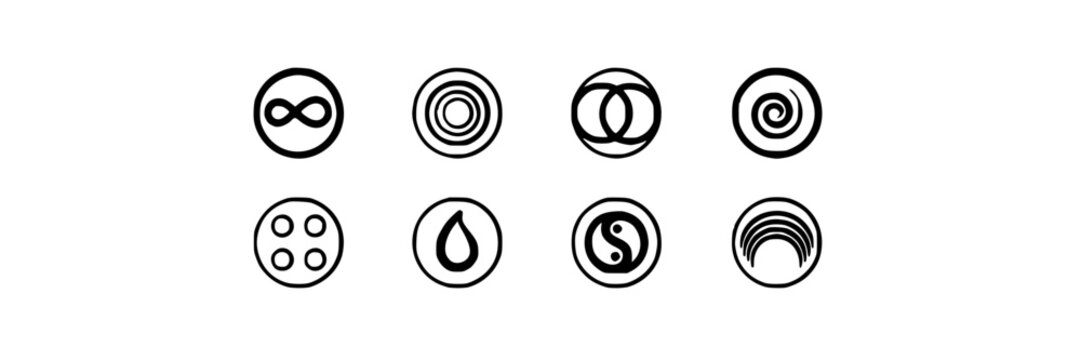 Abstract Circular Ideogram Line Icons Set, Minimalist Design Elements. Conceptual Illustration for Business, Technology