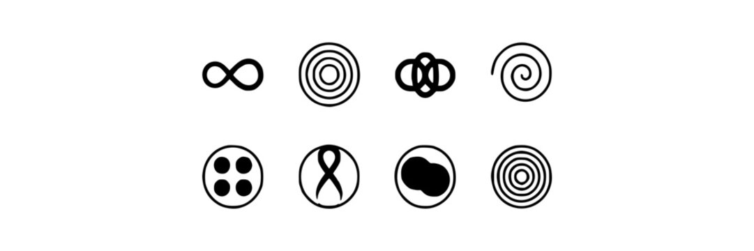 Abstract Circular Ideogram Line Icons Set, Minimalist Design Elements. Graphic Illustration