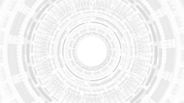 Minimalist radial interface expands precise circular segments pale background, digital gateway. innovation , loading screens, research graphics, virtual dashboards, transitions and product branding.