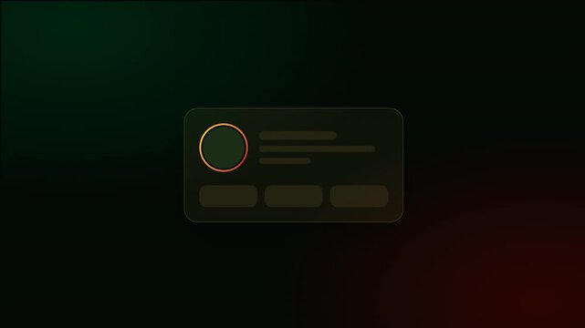 Abstract glowing neon user profile card interface template on dark background