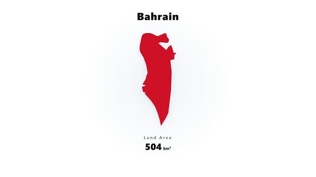 Red Bahrain silhouette map revealed and spotlighted against pale white background with subtle radial vignette and soft drop shadow showing detailed island outline