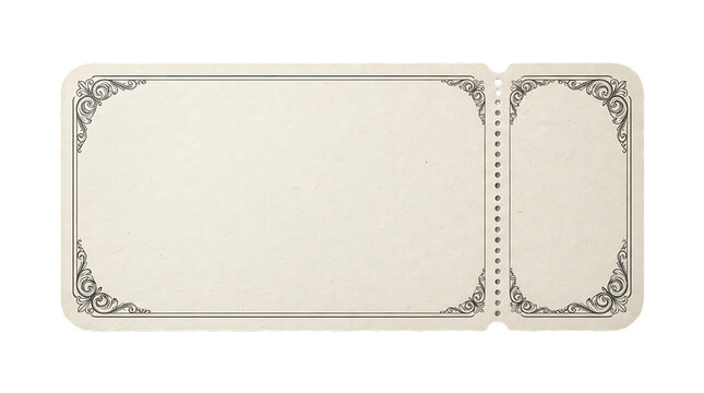 A high quality vintage blank ticket with ornate decorative borders isolated on a plain black background for design
