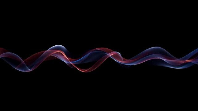 Abstract flowing red, blue, and purple light ribbons forming smooth layered waves against a black background