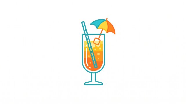 Tropical cocktail vector icon glass umbrella paper straw beach drink