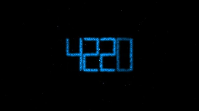 Glowing blue digital numbers showing 42 6 on a dark black background representing a countdown or timer display for technology and science projects and data analysis 4k Motion Video