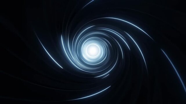 Luminous spiral tunnel rotates inward through an abstract digital space. Technology presentations, science media, and digital title intros.