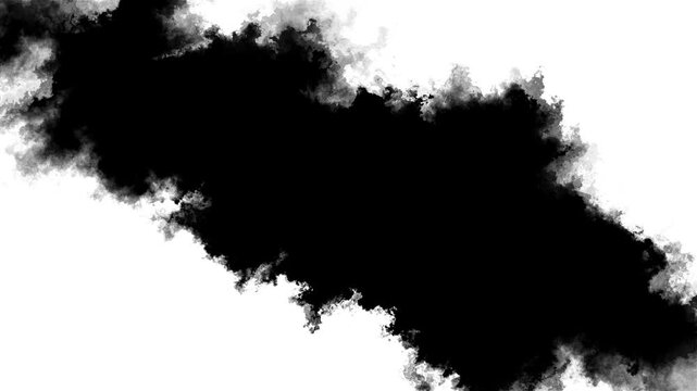 Dense black ink spreads background, organic cloud edges. Perfect for luma mattes, video transitions, text reveals, masking, cinematic editing, music videos, horror scenes, design dramatic overlays.