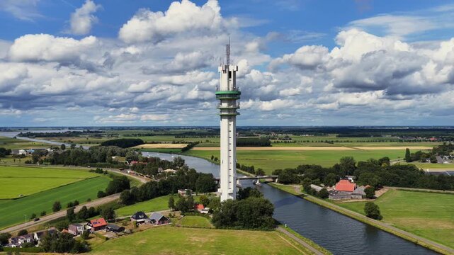 Aerial view of the ViaData Tower in Tjerkgaast, the Netherlands