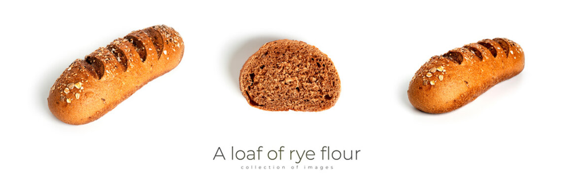 A loaf of rye flour with bran isolated on a white background.