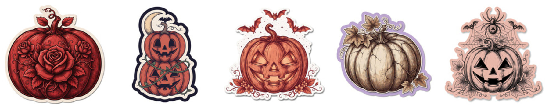 Gothic floral carved pumpkin Halloween illustration