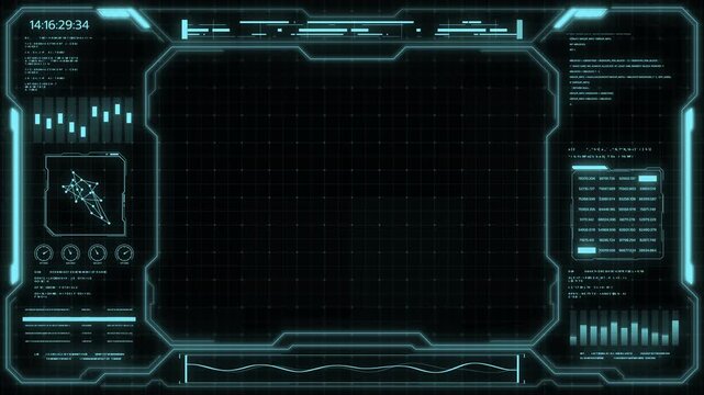 Digital HUD futuristic background motion graphic element cyber generated. Future technology interface data sci-fi display screen. Artificial intelligent analytic simulation, loop able video background