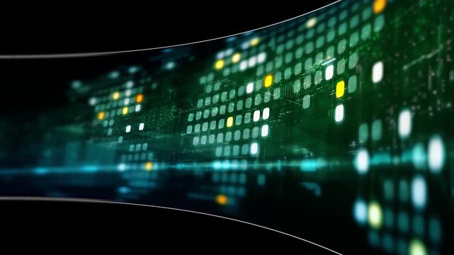 Abstract particle motion with vibrant colors, digital flowing particles, VR, futuristic sci-fi, tech innovation, and immersive cyber space background