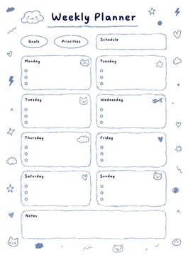 Cute weekly planner template with goals priorities and notes layout