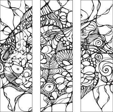 Ensemble de 3 Marque-Pages Art neurographique Dessin Pleine Conscience Connexion Neurones Illustration Noir et Blanc Page &agrave; colorier Vecteur