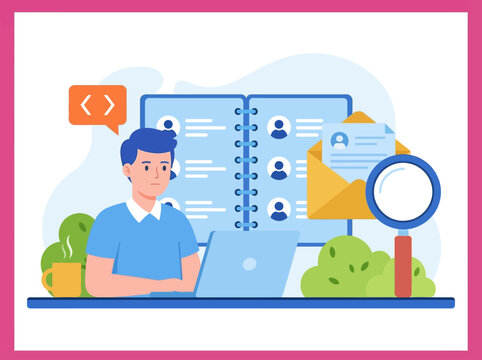 Recruitment and Human Resources Flat Illustration Concept with HR Manager Searching for Software Developer Candidates