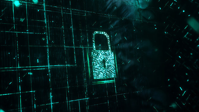 Digital Padlock Symbolizing Cybersecurity and Data Protection in a Network.