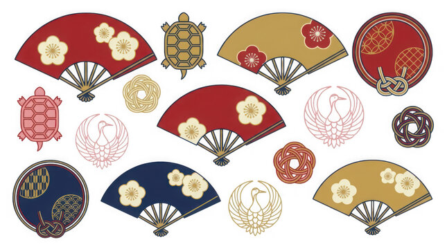 Traditional Japanese Crest Fans and Emblem Designs with Transparent Background transparent background