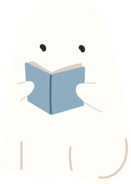 Cute ghost reading book, Halloween season