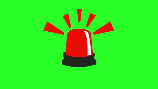Red Flashing Emergency Siren Light Vector Illustration on Green Screen Chroma Key Background for Warning Alert Security Concept