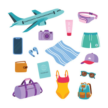 travel set isolated on white, flat style