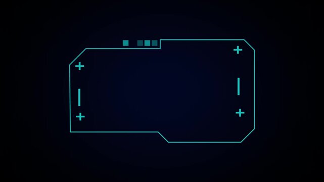 HUD interface animation reveals geometric cyber frames on dark. Modern control panels outline the HUD interface animation. Surveillance screens run the HUD interface animation.