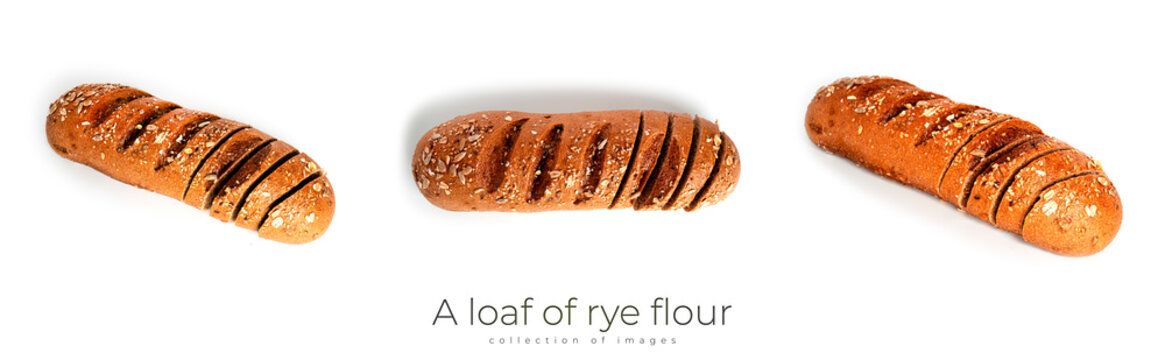 A loaf of rye flour with bran isolated on a white background.