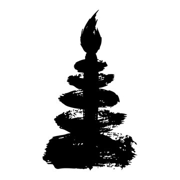 Japanese stone pagoda lantern in grunge ink brush style