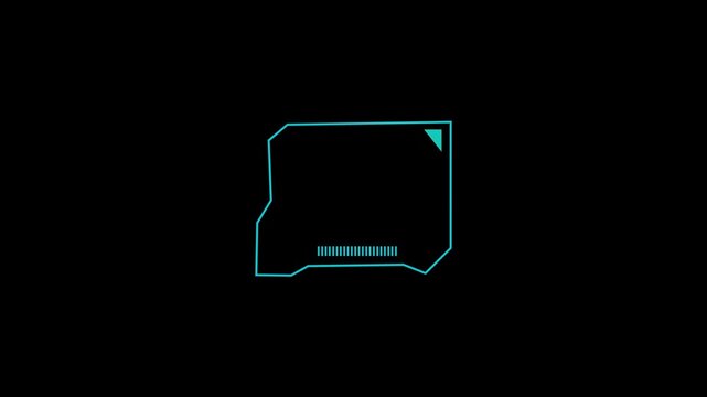 HUD frame animation displays a progress bar and arrow on dark. High tech telemetry borders shape this active HUD frame animation. Modern user interface overlays use the dynamic HUD frame.