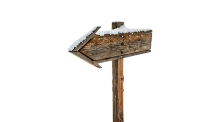 Old rustic weathered wooden pointer arrow signpost isolated on transparent background. © harrington