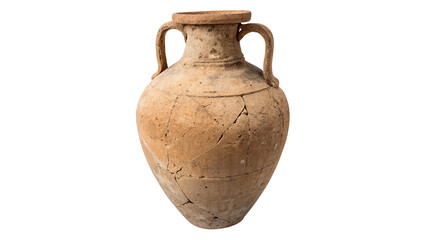Vintage ancient clay amphora vase pottery jug isolated on transparent background.