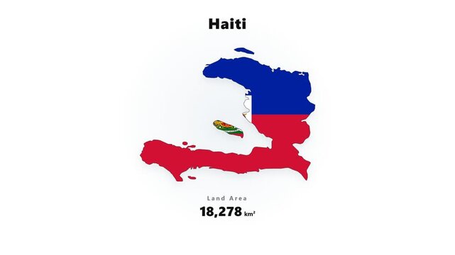 Haiti island map silhouette with blue and red flag stripes and centered national emblem on clean white background for geography and identity visuals