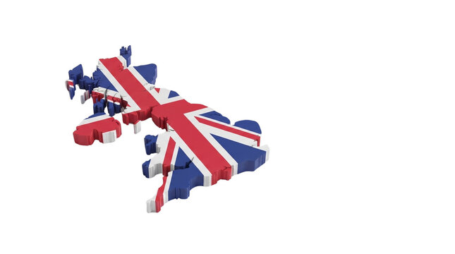 3D United Kingdom map with British Union Jack flag pattern