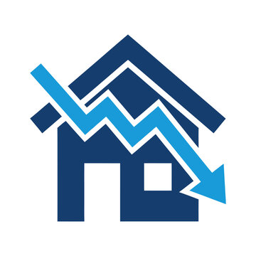 House icon with a declining blue trend arrow