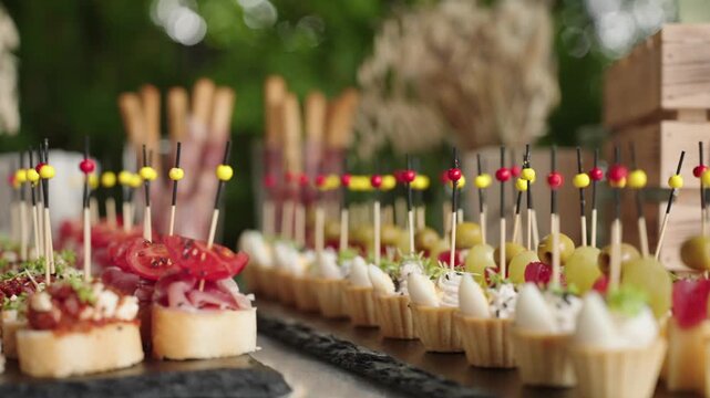 Gourmet Appetizers Prepared On Buffet Table, Catering Service, Hospitality Business, Guest Reception, Event Organization And Premium Dining Concept