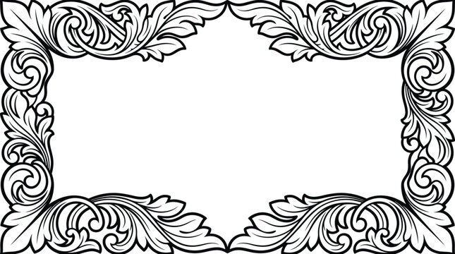 Ornate vintage floral border frame with scrollwork elements in black and white floral design vector art artistic