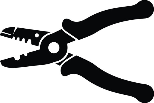 Wire stripper vector icon, black silhouette hand tool for electrical work
