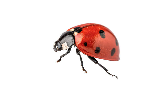 Small red ladybug insect crawling on surface isolated on transparent background.