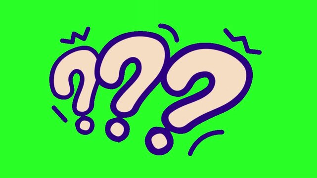 Cartoon Question Marks Vector Graphic Set Isolated on Green Screen Chroma Key Background for Confusion and Curiosity Concept