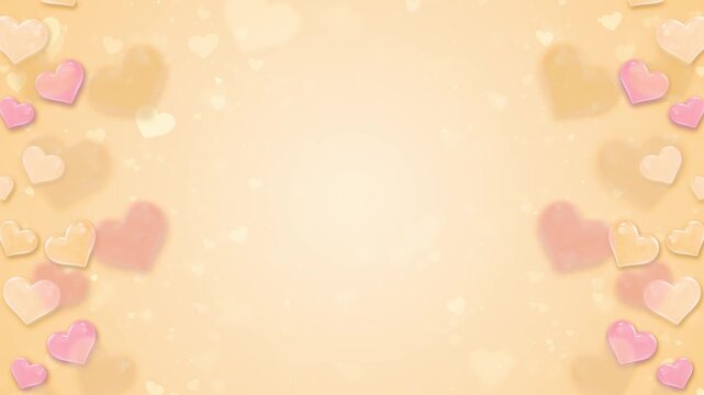 Glossy hearts frame a warm peach background spacious brand text. Valentine's Day greetings, wedding invitations, anniversary messages, romantic promotions, social media posts elegant love celebrations