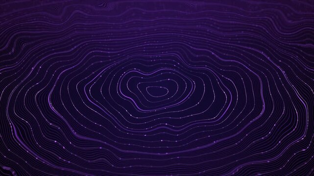 Contour lines ripple landscape forming topographic wave filled luminous particles depth. data visualization, digital terrain, mapping, science, 19, research presentations AI motion backgrounds