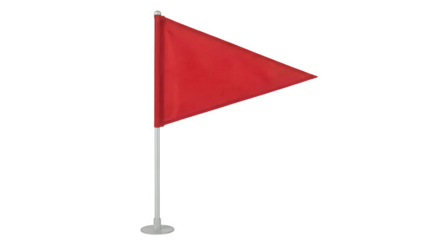 A single triangular red flag on a metal pole isolated on transparent background