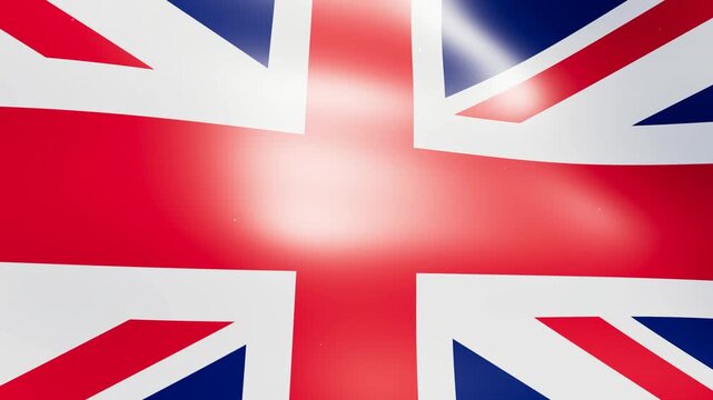 British Union Jack flag billowing majestically, flowing in a strong wind outdoors, representing national identity and corporate