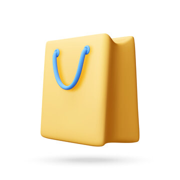 Yellow shopping bag with blue handles 3d