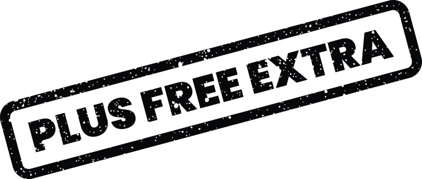 Rectangular grunge ink stamp graphic with plus free extra wording for customer loyalty program labels