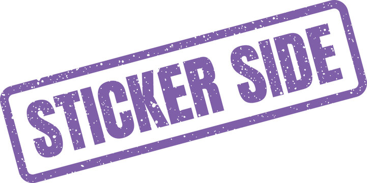 Rectangular grunge rubber stamp element featuring the text sticker side in a bold typography style
