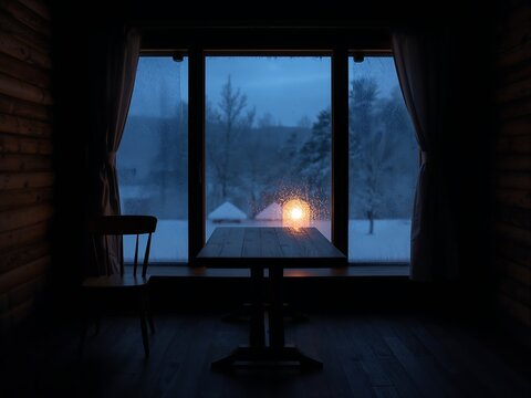 Generative AI captures a cozy winter scene through a window