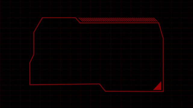 HUD frame animation displays futuristic telemetry borders on a grid. High tech user interface screen panels outline the HUD frame animation. Sci-fi surveillance display overlays shape the HUD frame.