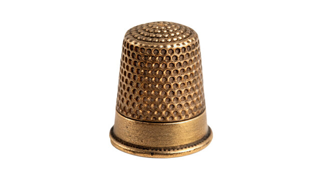 Vintage brass metallic tailor sewing protective thimble tool isolated on transparent background.