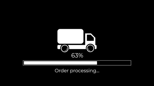 animated order processing with delivery truck icon and order confirmed success state.