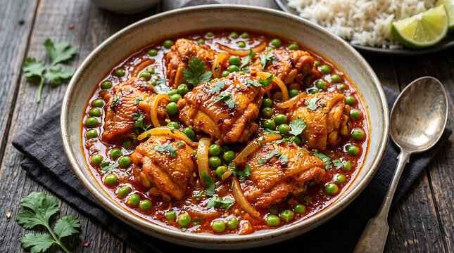 Hyper Realistic 9K 60 Degree Angle Close Up Ayam Masak Merah Spiced Tomato Red Chicken Food Photography